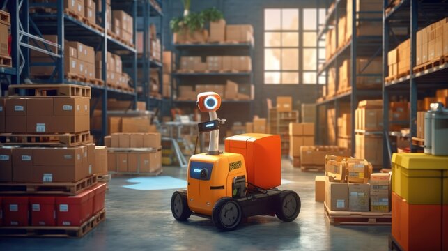 smart robot for goods warehouse, modern factory digital technology