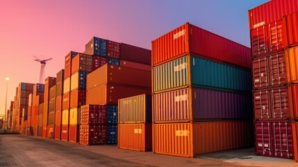 Fototapeta premium Stacks of Container Cargo in Container Logistics Industrial Port