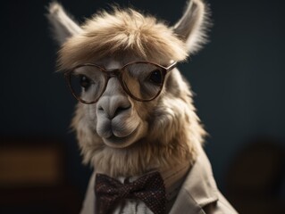 Fototapeta premium Alpaca dressed in a business suit and wearing glasses