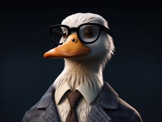 Duck dressed in a business suit and wearing glasses