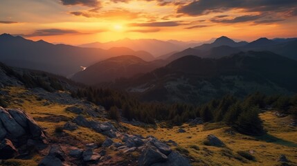 Sunset view from the top of the mountains
