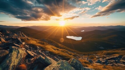 Sunset view from the top of the mountains - obrazy, fototapety, plakaty