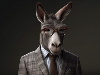 Mule dressed in a business suit and wearing glasses