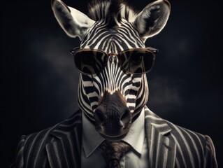 Zebra dressed in a business suit and wearing glasses