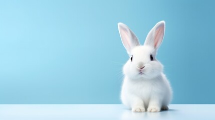 Obraz premium cute animal pet rabbit or bunny smiling and laughing isolated with copy space for easter background, rabbit, animal, pet, cute, fur, ear, mammal, background, celebration, generate by AI