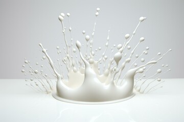 Round milk dribble on white backdrop. Generative AI
