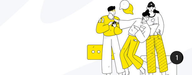 Virtual characters social communication concept business flat vector hand drawn illustration
