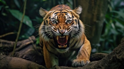 Obraz premium Tiger pose when roaring with a ferocious face