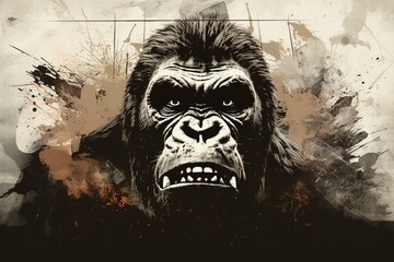 Grunge-style gorilla illustration for design. Generative AI