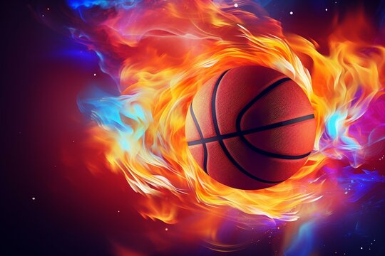 Basketball On Dynamic Colorful Background. Generative AI