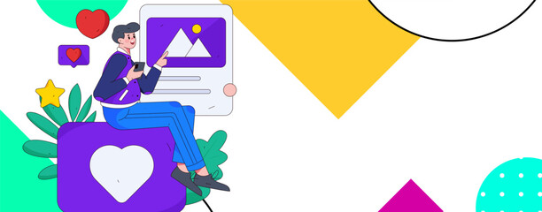 Virtual characters social communication concept business flat vector hand drawn illustration
