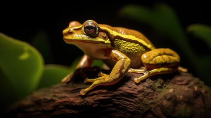 Obraz premium Tree Frog, on a Leaf with a dark Background