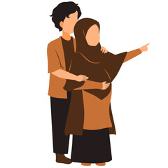Pregnant Muslim Couple Vector Illustration 