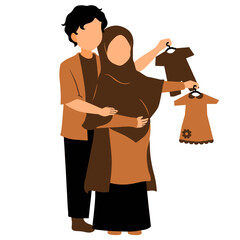 Muslim Couple Pregnant with Twins Vector Illustration 
