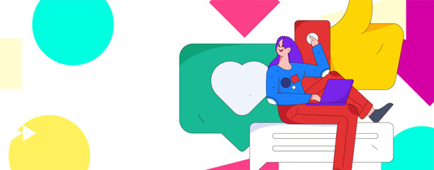 Virtual characters social communication concept business flat vector hand drawn illustration
