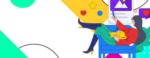 Virtual characters social communication concept business flat vector hand drawn illustration
