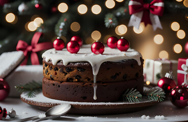 chocolate cake with christmas decoration