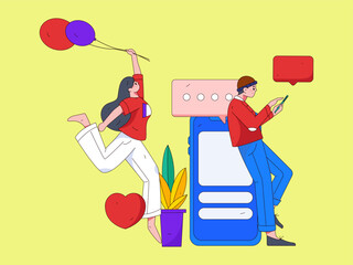 Virtual characters social communication concept business flat vector hand drawn illustration
