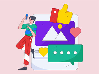 Virtual characters social communication concept business flat vector hand drawn illustration
