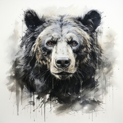 a charcoal drawing black and white of an mystery bear on white background created with generative Ai