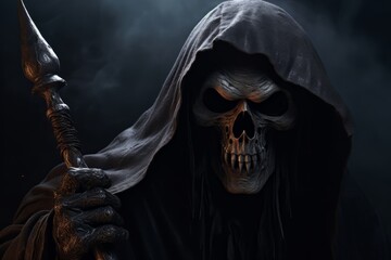 Obraz premium the haunting arrival of an epic grim reaper character, Generative AI