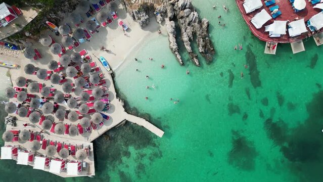 Ksamil, Albania, Sunday 12 August 2023 exploring amazing blue lagoon with crystal waters view aerial drone footage&rsquo;s summer traveling wonderful places to be high quality instant clips