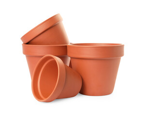 Empty clay flower pots isolated on white