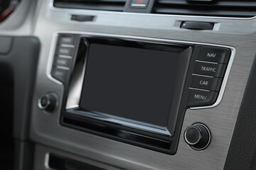 Closeup view of dashboard with vehicle audio in car