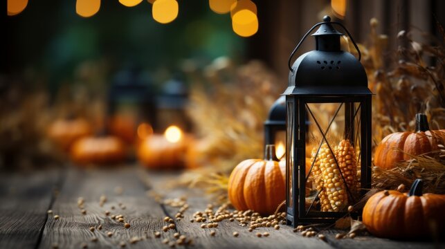 halloween pumpkin and lantern