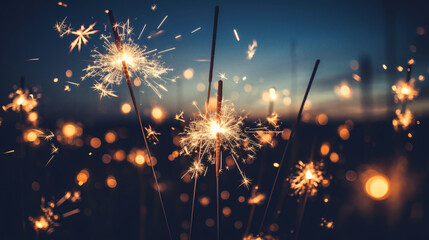 Sparkler with blurred background. Fireworks on the night. - obrazy, fototapety, plakaty