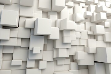 Sleek, modern wall backdrop adorned with rectangular tiles. White 3D blocks form an appealing tiled wallpaper. Rendered with depth perception. Generative AI