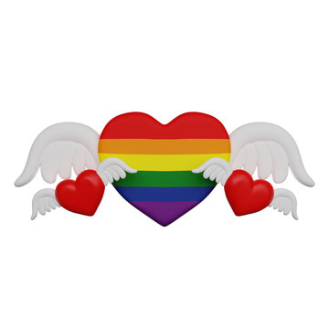 LGBTQ+ Heart with Wings, Pride Month 3D render icon