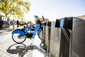 Electric bicycle charging stations in a European city