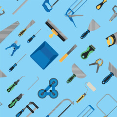 Obraz premium Set of construction tools on light blue background. Pattern for design
