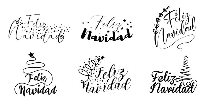 Set of words FELIZ NAVIDAD (Spanish for Merry Christmas) on white background