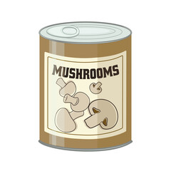 Canned mushrooms on white background