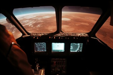 View of the Mars flight from the cockpit window. Generative AI