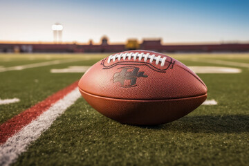 American football ball. Background with selective focus and copy space - obrazy, fototapety, plakaty