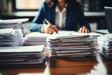 Paper files, office work. Background with selective focus and copy space