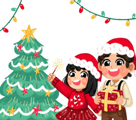 niños en navidad, navidad, niño, niña, feliz, árbol de navidad, merry christmas, noche buena, celebración, ropa,  navideña