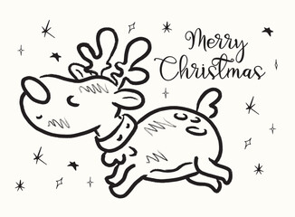 Hand drawn cute reindeer , merry christmas