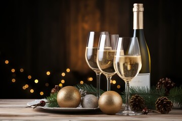 champagne and christmas decorations