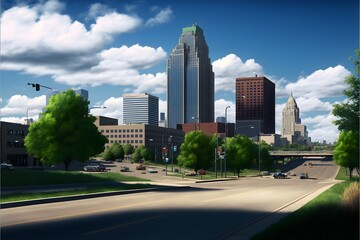 Omaha metropolitan area skyline photorealistic  - obrazy, fototapety, plakaty