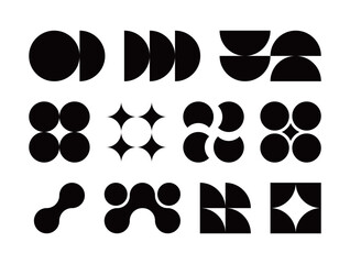 Set of design illustrations of simple, modern, geometric and abstract shapes. circular, semicircular.