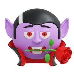 vampire holding rose flower emoticon 3d icon illustration