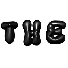 THE in 3D Black Matte Geometric Shape, Realistic Design Element with Transparent Background, PNG