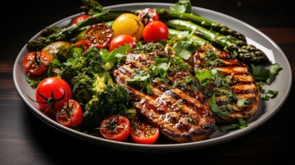 grilled chicken with vegetables and herbs