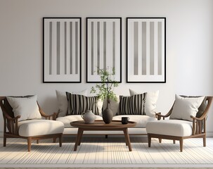 Interior design living room with two armchairs and coffee table - rendering