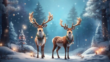 Charming Full-Body Reindeer in 3D Vector Art: Fantasy and Bokeh Magic