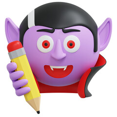 vampire holding pencil emoticon 3d icon illustration
